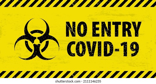 Signo de peligro bacteriológico y no COVID-19 de entrada. Concepto de riesgo bacteriológico coronavirus. Rectángulo negro desnudo sobre fondo amarillo. Horizontal. EPS10.