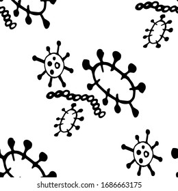 Bacteriological Seamless Pattern. Abstract Ebola Epidemic Sick Microorganism disease causing Flat Vector Illustration Backdrop. Control and antiseptic Backdrop.  Virus Illustration.