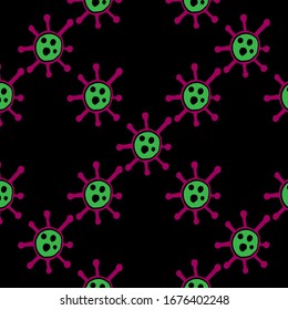 Bacteriological Seamless Pattern. Dangerous Virus Infection Microorganism disease causing Flat Vector Illustration Backdrop. Antiviral in hospital Background.  Virus Illustration.