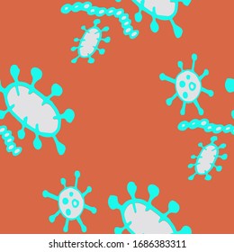 Bacteriological Seamless Pattern. Dangerous Virus Infection Vector Illustration Flat Vector Illustration Backdrop. Control and antiseptic Backdrop.  Virus Illustration.