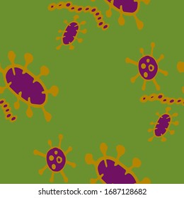Vector Bacteriológico Sin Marea. Cáncer de células de infección por virus peligroso, microbio, virus. Fondo de ilustración de vector plano. Fondo antimoho desinfectante.  Ilustración bacteriana.
