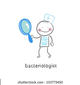 bacteriologist with a magnifying glass