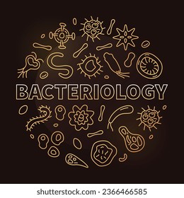 Bacteriology vector Education concept round golden banner or illustration in outline style with dark background