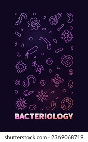 Bacteriology vector Microbiology Science concept linear colored vertical banner or illustration with dark background