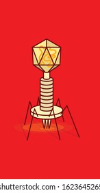 bacteriophage virus flat style outlined drawing in red background illustration