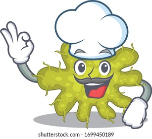 Bacterium chef cartoon design style wearing white hat