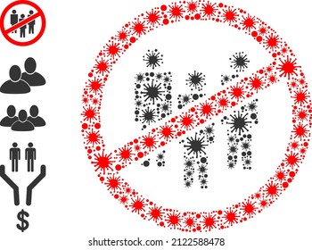 Bacterium collage no people crowd icon, and additional icons. No people crowd mosaic for epidemic templates. Vector mosaic is formed from scattered Covid icons.