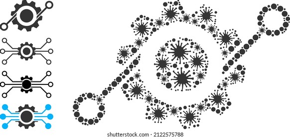 Bacterium collage smart gear icon, and similar icons. Smart gear collage for epidemic images. Vector collage is organized from scattered Covid icons.