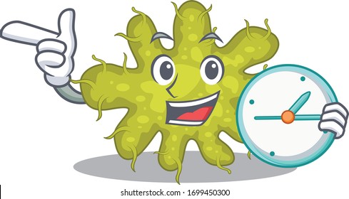 Bacterium mascot design concept smiling with clock