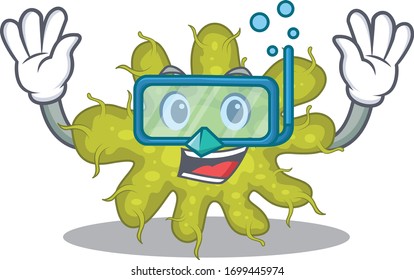 Bacterium mascot design concept wearing diving glasses