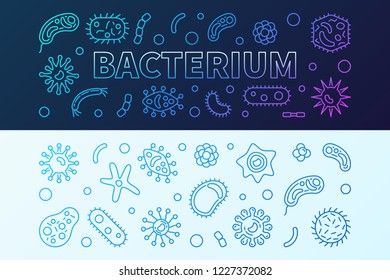 Bacterium microbiology blue modern banners - vector illustration made with bacteria concept outline icons