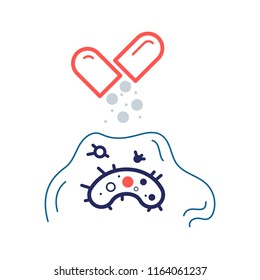 Bacterium resistant to antibiotic under biofilm. Flat vector icon. Medical illustration