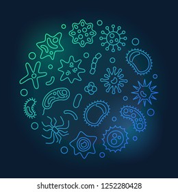 Bacterium round vector creative microbiology bright illustration made with microorganism line icons on dark background