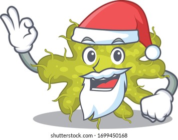Caricatura de Bacterium Santa con el dedo lindo ok