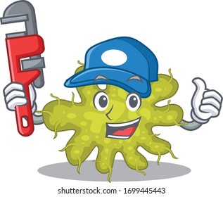 Bacterium Smart Plumber cartoon character design with tool