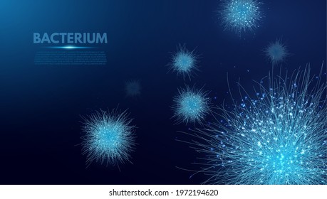 Bacterium. Vector abstract microscopic medical illustration of blue bacteria types, virus or spore close up on dark background. 
Concept for science, technology, medicine. Vector illustration.