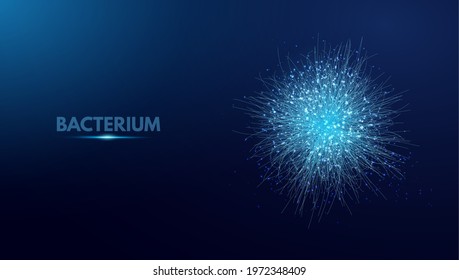 Bacterium. Vector abstract microscopic medical illustration of blue bacteria types, virus or spore close up on dark background. 
Concept for science, technology, medicine. Vector illustration.