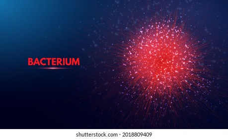 Bacterium. Vector abstract microscopic medical illustration of red bacteria types, virus or spore close up on dark background. 
Concept for science, technology, medicine. Vector illustration.