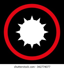 Bacterium vector icon. Style is bicolor flat rounded symbol, red and white colors, rounded angles, black background.