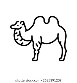 Ícone bactriano de camelo preto para projetos digitais e impressos. Animais asiáticos. Ícones mínimos de limpeza para aplicativos e sites. Ícones simples modernos para UI UX e branding