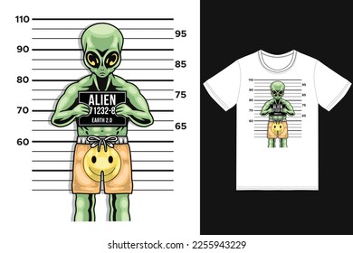 Bad alien illustration with tshirt design premium vector the Concept of Isolated Technology. Flat Cartoon Style Suitable for Landing Web Pages, Banners, Flyers, Stickers, Cards