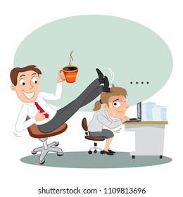 Bad boss control female employee, illustration vector cartoon