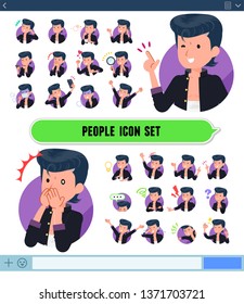 Bad boy student with expresses various emotions on the SNS screen.There are variations of emotions such as joy and sadness.It's vector art so it's easy to edit.