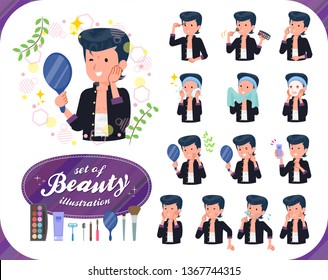 Bad boy student on beauty.There are various actions such as skin care and makeup.It's vector art so it's easy to edit.
