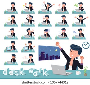 Bad boy student on desk work.There are various actions such as feelings and fatigue.It's vector art so it's easy to edit.
