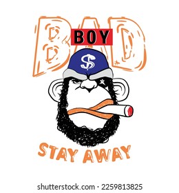 Bad boy typography design with monkey illustration