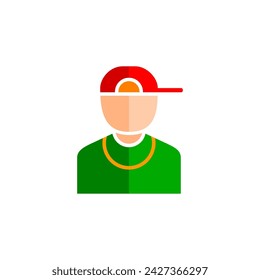 Vector chico malo. Sombrero icono masculino en estilo de color plano. Ilustración vectorial del jugador de béisbol en fondo aislado blanco. Concepto de negocio del jugador de béisbol.