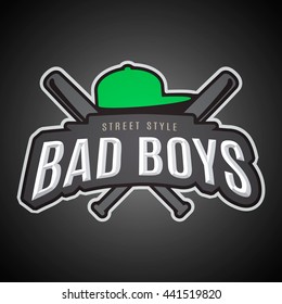 Bad boys. Modern vector emblem on youth subjects.