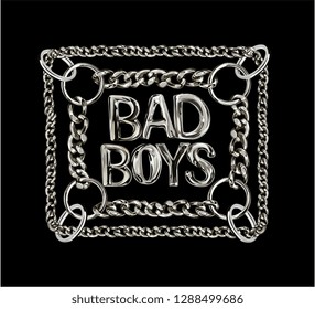 bad boys silver lace chain illustration on black background