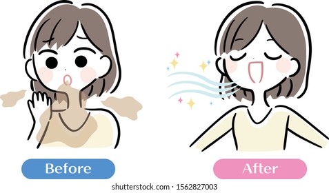 Bad breath care female illustration set