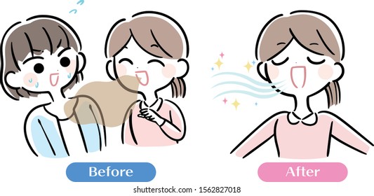 Bad breath care female illustration set