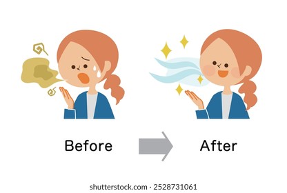 Bad breath care Woman Cute illustration