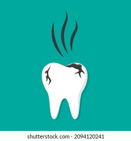 Bad breath from decay tooth. Odor from caries. Icon of tooth with smell from bacteria. Dentist hygiene illustration. Symbol for medical treatment and health teeth. Vector.