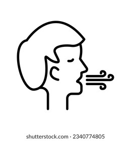 Bad breath icon set. oral smell vector symbol. cough person mouth sign in black filled and line style.