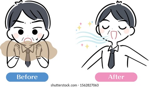 Bad breath, male, illustration set