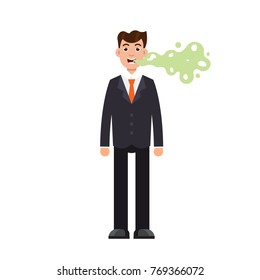 Bad breath, smells from a man's mouth. Vector illustration