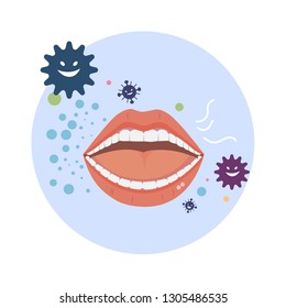 Bad breath vector with bacteria on white background.