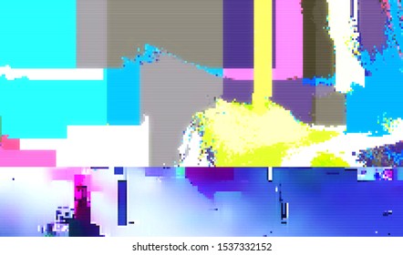 Bad broken encoded video signal with data stream containing errors. Defective television broadcast. Error playing digital media file. Vector illustration.