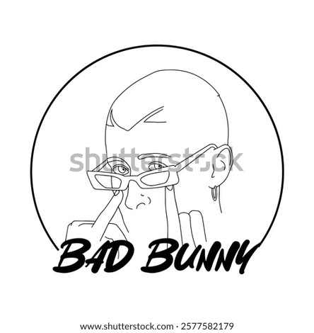 Bad Bunny Vector, Bad bunny vector line drawing