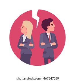 Bad business relationship. Man and woman in a formal wear. Cartoon vector flat-style business concept illustration