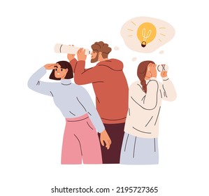 Bad Business Team Fail To Search Ideas. People With Silly Behaviour Complicating Work, Ignoring, Dont Notice Obvious Solution To Problem. Flat Vector Concept Illustration Isolated On White