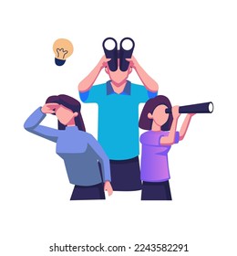 Bad business team fail to search ideas. People with silly behaviour complicating work, ignoring, dont notice obvious solution to problem. Flat vector concept illustration isolated on white