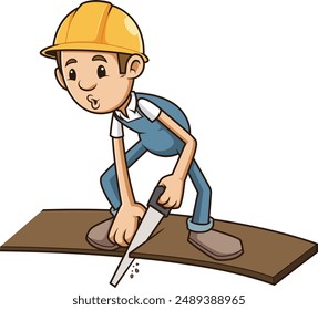Mal carpintero tabla de cortar él está de pie en la Ilustración vectorial