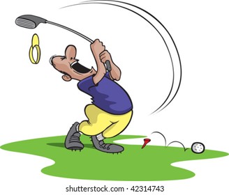 A bad cartoon Golfer swinging and missing. Golfer and grass are on separate layers.