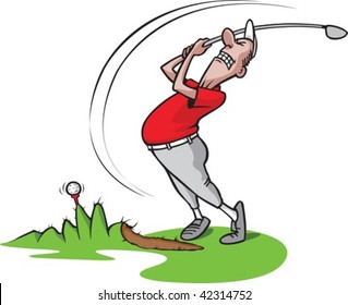A bad cartoon Golfer swinging and missing. Golfer and grass are on separate layers.