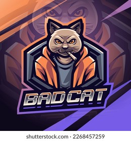 Bad cat fighter mascot logo design
